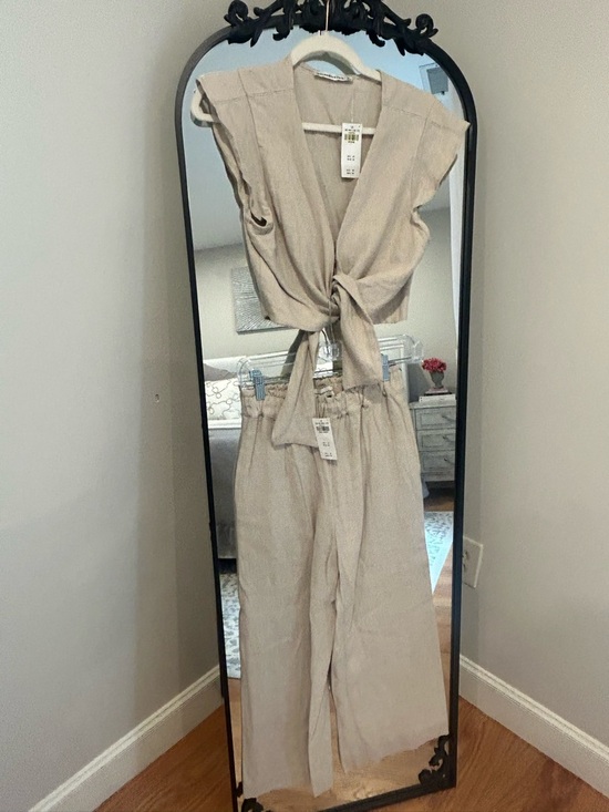 Abercrombie & Fitch Pants - Abercrombie & Fitch Beige Tie-Front Wide Leg Pant Set (SP & Med)